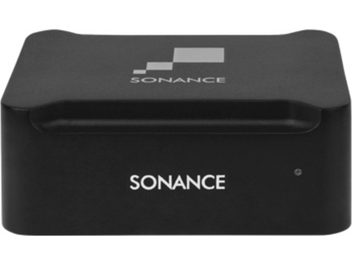 Sonance SWT trådlös sändare, svart rektangulärt hölje, framsida med vitt "SONANCE"-logotyp, ovanifrån