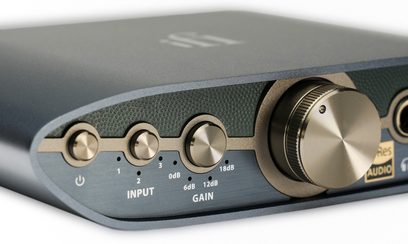 Aukštos kokybės ausinių stiprintuvas iFi Audio ZEN CAN 3, vaizdas iš priekio, 3 reguliavimo mygtukai, 1 garsumo mygtukas, 1 maitinimo mygtukas