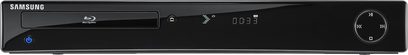 Samsung BD-P2500 Blu-ray-afspiller, blankt sort frontpanel, diskskuffe, display, knapper, USB-porte