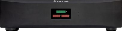 Condizionatore di rete Nuprime PURE-AC6, vista frontale, chassis rettangolare nero, schermo centrale con display verdi e rossi, 2 spie luminose, 4 piedini circolari