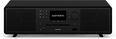 Sonoro Meisterstück (gen 2) mat sort alt-i-en højfidelitetsanlæg, set forfra, sort front med LCD-skærm, knapper og kontrolhjul
