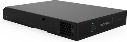 Черен мултирум усилвател Integra 4125DSP, тънък rack формат, изглед от три четвърти със странична решетка и LED индикатори