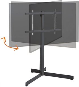 Suport TV de perete negru din metal cu bază dreptunghiulară, braț vertical și suport orizontal reglabil cu două brațe articulate