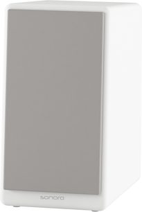 Coluna de estante Sonoro Orchestra Slim Gen2 branca, grelha frontal cinzenta vista em três quartos pela frente