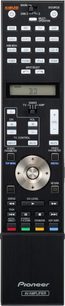 Pioneer SC-LX90 domácí kino zesilovač v černé barvě, přední panel, pohled zepředu. Tlačítka, ovládací kolečka, LCD displej, porty a konektory