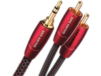 Audioquest Golden Gate RCA audio kabely červené a černé barvy s pozlacenými konektory a černo-červeným opleteným pláštěm