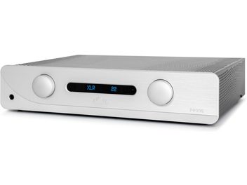 Stereo forforstærker Atoll Electronique PR300 Evolution, set forfra, rektangulært sølvfarvet kabinet, 2 cirkulære knapper, centralt display viser "XLR 22"