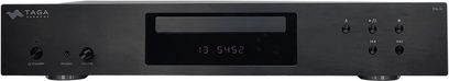 Reproductor de CD de alta fidelidad Taga Harmony TCD-30 con panel frontal negro, pantalla central, botones y conectores distribuidos en la superficie frontal