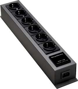 Tomada múltipla preta GigaWatt PF-1e com 6 tomadas redondas, interruptor e cabo PowerSync de 1,5m, vista superior