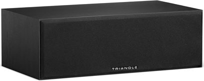 Centrální reproduktor Triangle Voce série EZ v provedení black ash, matně černá obdélníková skříň, čelní panel se stříbrným logem Triangle