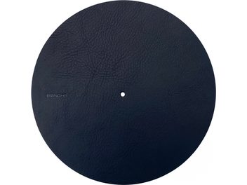 Turntable platter cover Bringhs navy grained, circular, textured surface, central hole, embossed Bringhs inscription