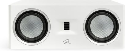 MartinLogan Motion C10 centrale luidspreker in wit lak met twee zilverkleurige ronde luidsprekers en een rechthoekige centrale tweeter