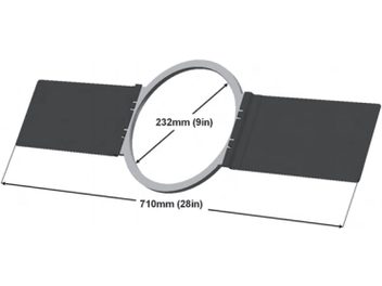 Anello metallico circolare del diametro di 232 mm con due rettangoli neri di 710 mm di lunghezza su entrambi i lati