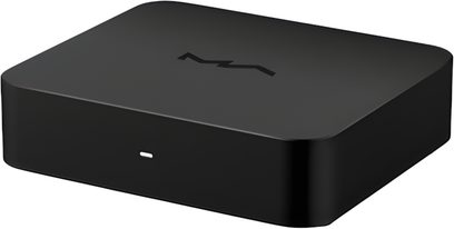Matrix Audio X‑SPDIF3 sort i anodiseret aluminium, set trekvart forfra fra venstre, rektangulært kabinet med afrundede hjørner, indgraveret logo på toppen og enkelt hvid LED på fronten