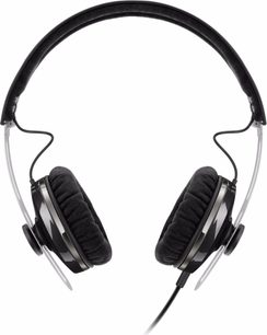 Sennheiser Momentum On-Ear M2 hovedtelefoner i sort, sort hovedbøjle og ørekopper, ovale ørepuder i sort skum