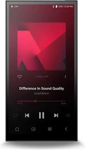 Astell&Kern PD10 sort audiofil-musikafspiller, set forfra med touchskærm, der viser en lydafspiller under afspilning