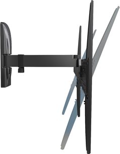 Vægmonteret TV-beslag Meliconi GS R400 Plus sort, med sammenklappede leddelte arme, set lidt fra siden forfra