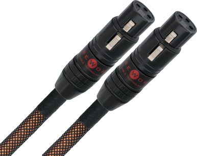 To 0,5 m sorte Wireworld Eclipse 8 XLR-kabler med kobberfarvet fletning, XLR-hanstik i enderne, set oppefra