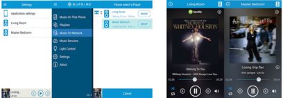 Nuprime WR100 sort netværksaudioafspiller, der viser albumcovere på skærmen