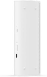 Cassa Bluetooth Sonos Roam 2 bianca, vista laterale, pulsanti di comando, porta USB-C, griglia dell'altoparlante
