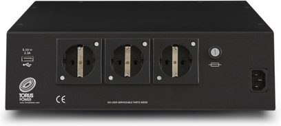Sort konditioneringsenhed TOT MINI med 3 europæiske stikkontakter, 1 USB-port, 1 afbryder og 1 strømforbindelse