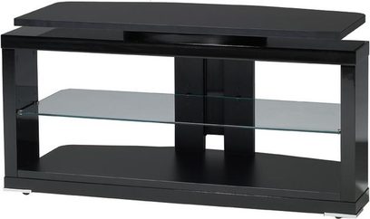 Gisan PLS48NE sort audio-/videomøbel, 2 glashylder, 1 lukket rum, set forfra