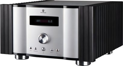 Sort og sølv Tonewinner AD2 Pro+ integreret stereo-forstærker med stor central drejeknap og digitalt frontdisplay