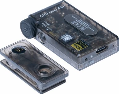 DAC portatile iFi Audio GO Blu Air, plastica traslucida fumé, ghiera laterale, porta USB-C, clip separato