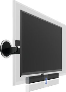 Vogel's NEXT 8375 vægmonteret TV-beslag i sort metal, set forfra, med udfoldet drejearm og fladskærm monteret lodret