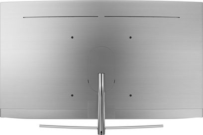 Samsung QE65Q8C-tv, bagside, buet fladskærm, centralt metalfod, HDMI- og USB-tilslutninger