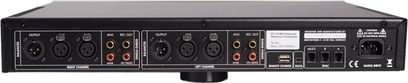 Preamplificatore stereo Electrocompaniet EC4.8 MKII nero, pannello frontale con prese e manopole di regolazione, vista frontale