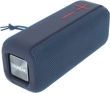 Bluetooth-højttaler Yourban Getone 40 blå, rektangulær form, tekstureret stof, røde plus- og minusknapper på toppen