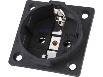 Εντοιχιζόμενη μαύρη πρίζα τοίχου Furutech FI-E30 NCF (R), με επαφές ασημιού και τέσσερις οπές στερέωσης