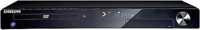 Samsung DVD-1080PK sort Blu-ray-afspiller, set forfra, med blåt digitalt display, knapper og diskskuffe