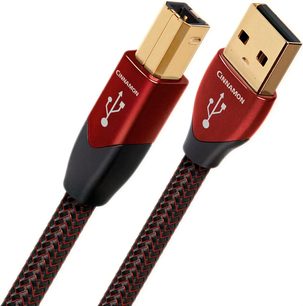 Audioquest Cinnamon 3m USB-kabel, forgylte A- og B-kontakter, svart og rød flettet kappe, myk