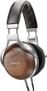 Denon AH-D7200 åben hovedtelefon, omkringørende, træfinish, sort hovedbøjle og ørepuder, set fra venstre trekvartersvinkel