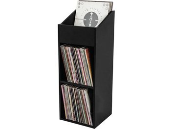 Mobile contenitore Glorious Record box 330 nero per vinili, vista frontale, 2 scomparti, porta-dischi inclinato