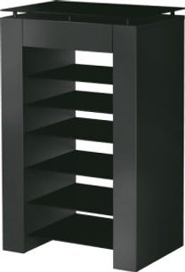 Vogel's Q7068 sort audio-/videomøbel, set forfra, 6 åbne hylder, vertikal rektangulær struktur
