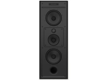 Bowers & Wilkins CWM7.3 S2 siyah duvar içi hoparlör, ön görünüm, 3 yuvarlak hoparlör, delikli metal ızgara