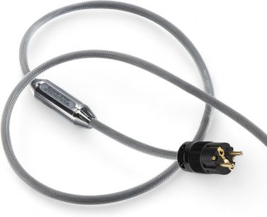 Siltech Explorer 270P Power -verkkokaapeli 2 m, harmaa punottu suojasukka, musta muovinen pistoke kullatuilla tapeilla, metallimoduuli