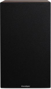 Diffusore da scaffale Paradigm Premier 120B v2 noce vista frontale con griglia nera e parte superiore finitura noce