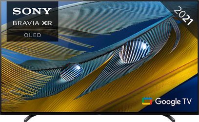 Sony BRAVIA XR OLED-TV, ultratyndt buet skærm, let skråt forfra, Google TV-logo