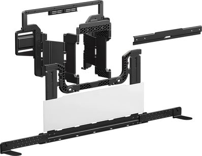 Čierny držiak reproduktora Sony SU-WB1, rozložený pohľad s nástenným montážnym rámom a montážnymi lištami