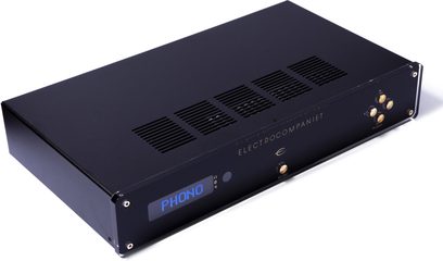 Electrocompaniet ECI-80D integreret hi-fi-forstærker i sort, børstet aluminiumsfront, forgyldte knapper, blåt logo
