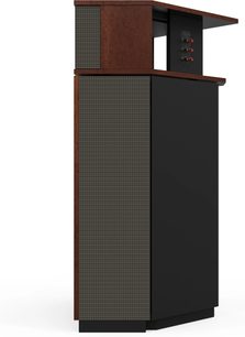 Акустична колонка Klipsch Khorn AK7 у виконанні American Auburn, вид збоку з текстурованою решіткою та задніми роз'ємами