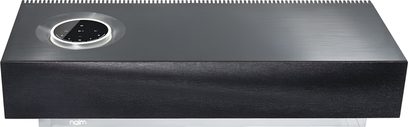 Diffusore wireless Naim Audio Mu-so 2nd Gen nero, vista dall'alto, griglia metallica, manopola di controllo retroilluminata