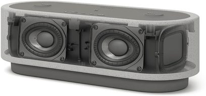 Bezprzewodowy głośnik Sony HT-AX7, widok pod kątem, owalny kształt, przezroczysta siatka, widoczne dwa głośniki