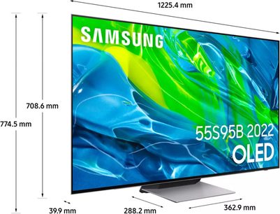 Televizor Samsung QE55S95B 2022 OLED 55 palců, plochý obdélníkový displej, tenký černý rám, pohled zepředu