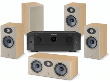 Комплект домашнього кінотеатру 5.0 Focal з чорним підсилювачем Marantz Cinema 50 і колонками в оздобленні світлий дуб