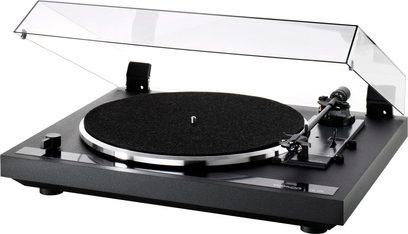 Thorens TD 170-1 EV sort pladespiller set ovenfra, åbent låg, filt-belagt pladetallerken, forkromet tonearm